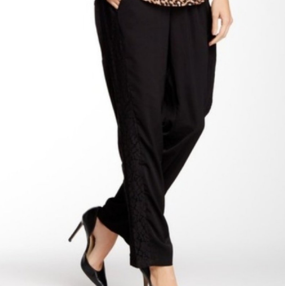 Daniel Rainn Pull-On Pants with Floral Lace Trim